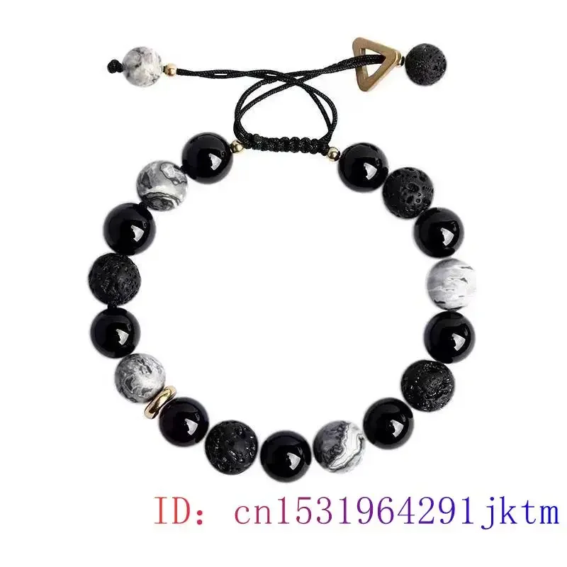 Jade Stone Volcanic Rock Beads Bracelet Charm Vintage Gemstone Accessories Natural Men Gift Talismans Man Real Jewelry Bangle