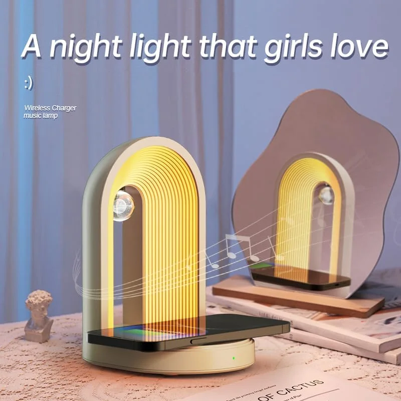 

3in 1Multifunctional Bluetooth Speaker Wireless Charger LED Bedside Lamp Night Light Touch Dimmable Table Lamp Decoration