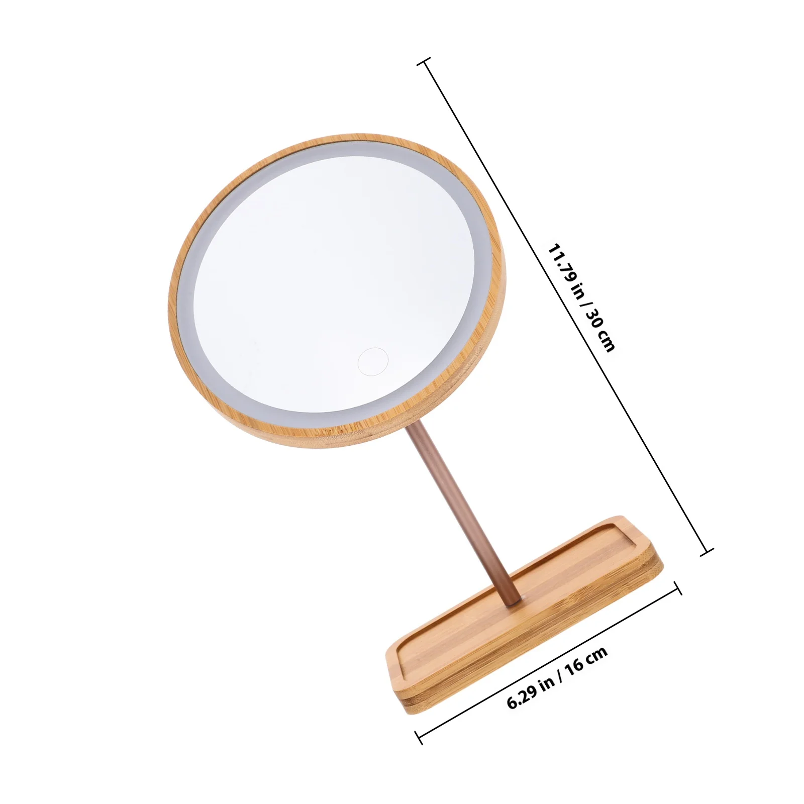 Specchio per trucco da 1 pezzo con luce a LED Specchio cosmetico da tavolo in legno per bagno Camera da letto Uso da tavolo Design del vassoio portaoggetti