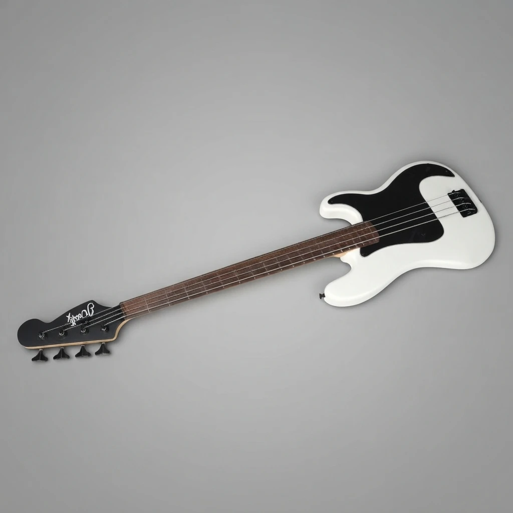 Split Coil White Bass 4 Strings, P Bass Style, Dark Fretboard, Black Hardware, Matte Finish, Gig Bag Included for Beginners