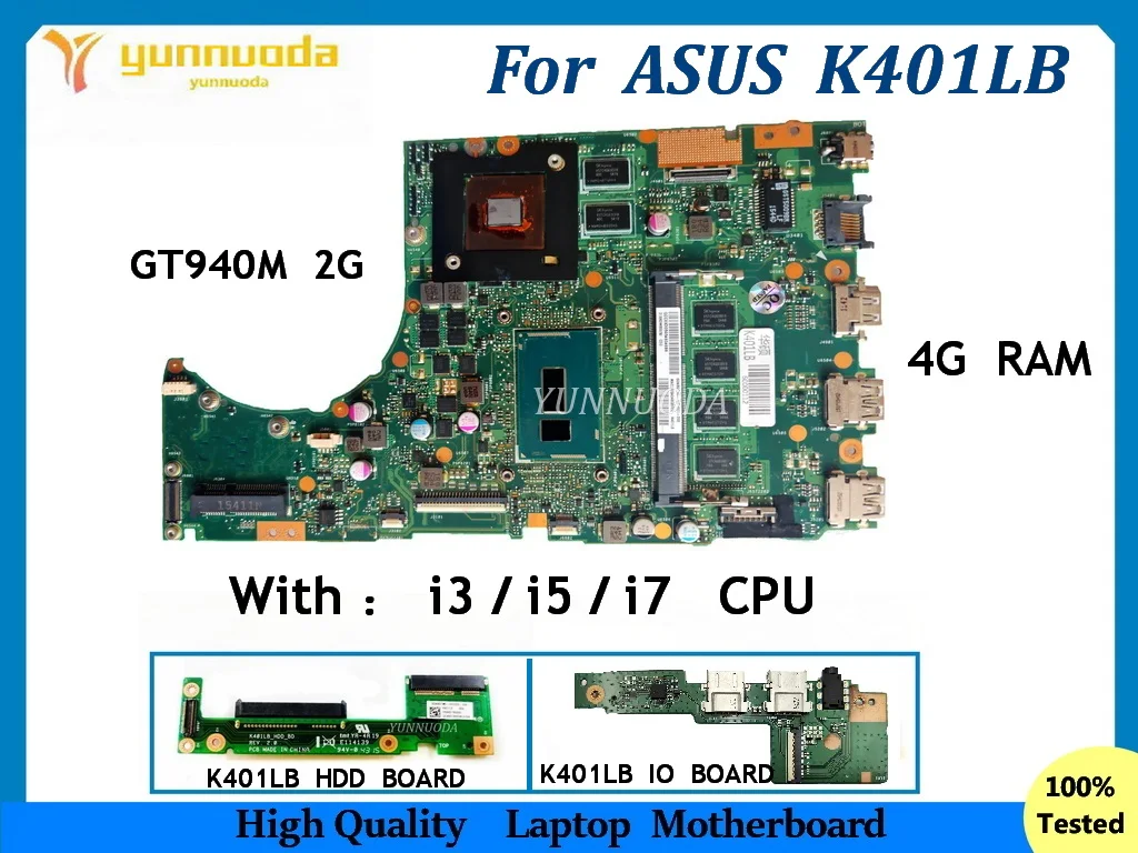 K401LB for ASUS K401L A401L K401LX Laptop Motherboard  with i3 i5 i7 CPU 4G RAM GT920M  2G GPU USB IO HDD board 100% tested