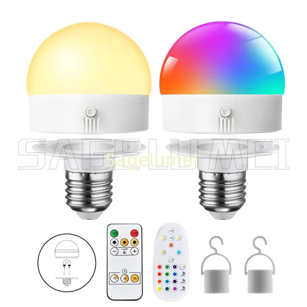 Smart E27 RGB/Tricolor LED 5W Bulb Rechargeable Dimmable Emergency LED Lamp Camping Wireless Light bulb For Home Remote Control