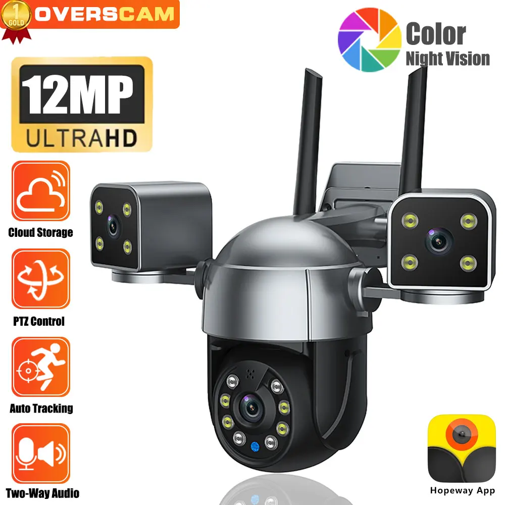 

6K 12MP3 Lens 3 Screens 4X Digital Zoom WiFi Surveillance Camera AI Human Detect 4MP Outdoor Security CCTV PTZ IP Cameras