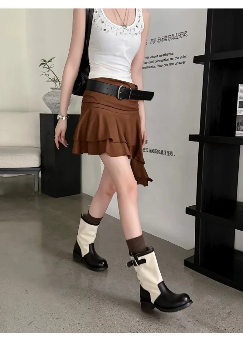 Fall/Winter New Style Retro Patched Buckle Mid-Calf Women's Boots - English Riding Style Women's Boots -Street Style Short Boots