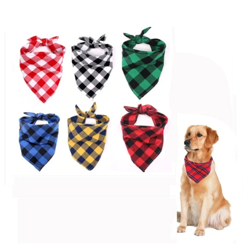 Pet Dog Bandana Pet Neckerchief Classic Red Black Plaid Cat Puppy Kerchief Pet Dog Accessories  Scarf Dog Saliva Towel