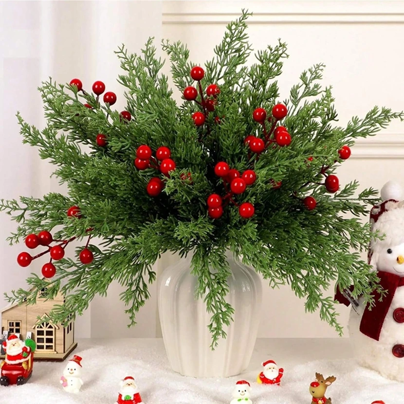

50Pcs Artificial Plants Holly Little Red Fruit New Year Christmas Tree Home Living Room Decor Wedding DIY Pretty Decorative Prop
