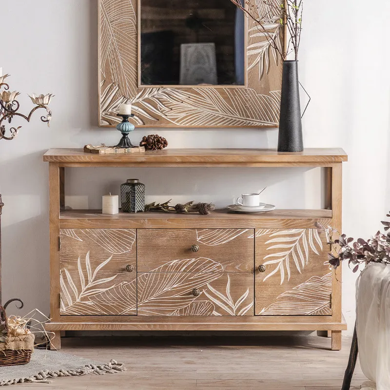 

American retro old dining side cabinet solid wood tea French pastoral entrance living room storage cabinet