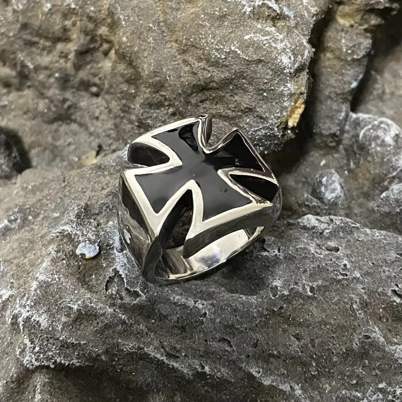 Black Cross Stainless Steel Rings Geometric Biker Rock Classic Punk Mens Ring Fashion Band Jewelry Metal Unique Hot Wholesale