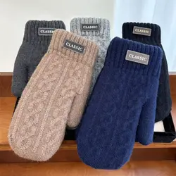 Autumn Winter Women Men Knitted Gloves Thickened Fleece Warm Gloves Men Mittens Riding Driving Windproof Coldproof Gloves