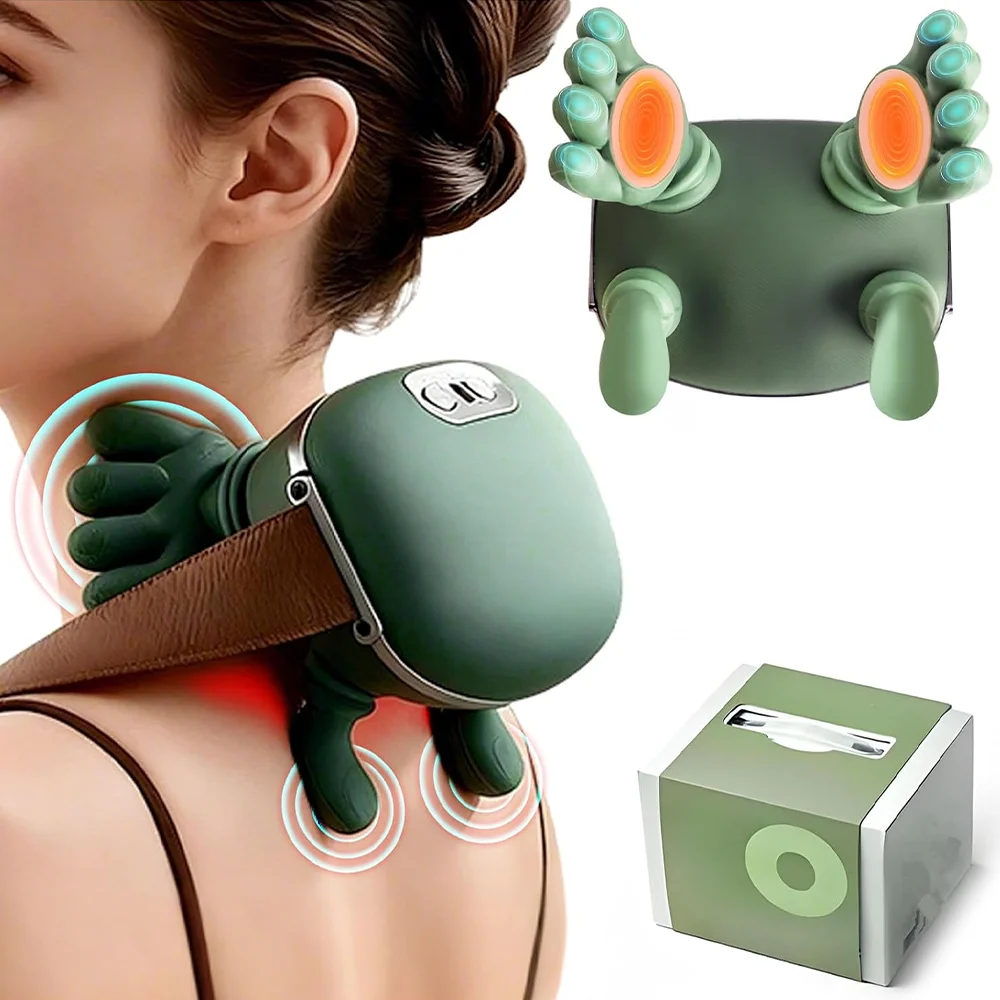 

Беспроводной 4D-массажер для шеи и плеч с 2 режимами нагрева и 3 режимами массажа, массажная подушка для шеи, спины, талии, ног и тела, глубокий массаж