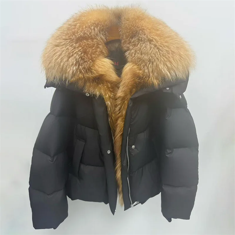 المرأة أسفل سترة 2025 شتاء جديد صحيح الثعلب الفراء طوق مقنعين أسفل معاطف بطة بيضاء أسفل شغل معطف سميك دافئ سترة منتفخة