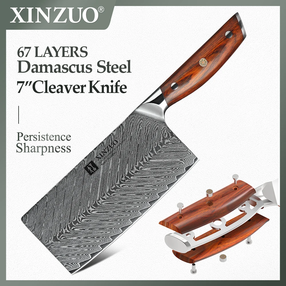 

XINZUO 7'' Inch Slicing Knife High Quality Carbon VG10 Damascus Steel Butcher Cleaver Meat Knife With Fashion Rosewood Handle