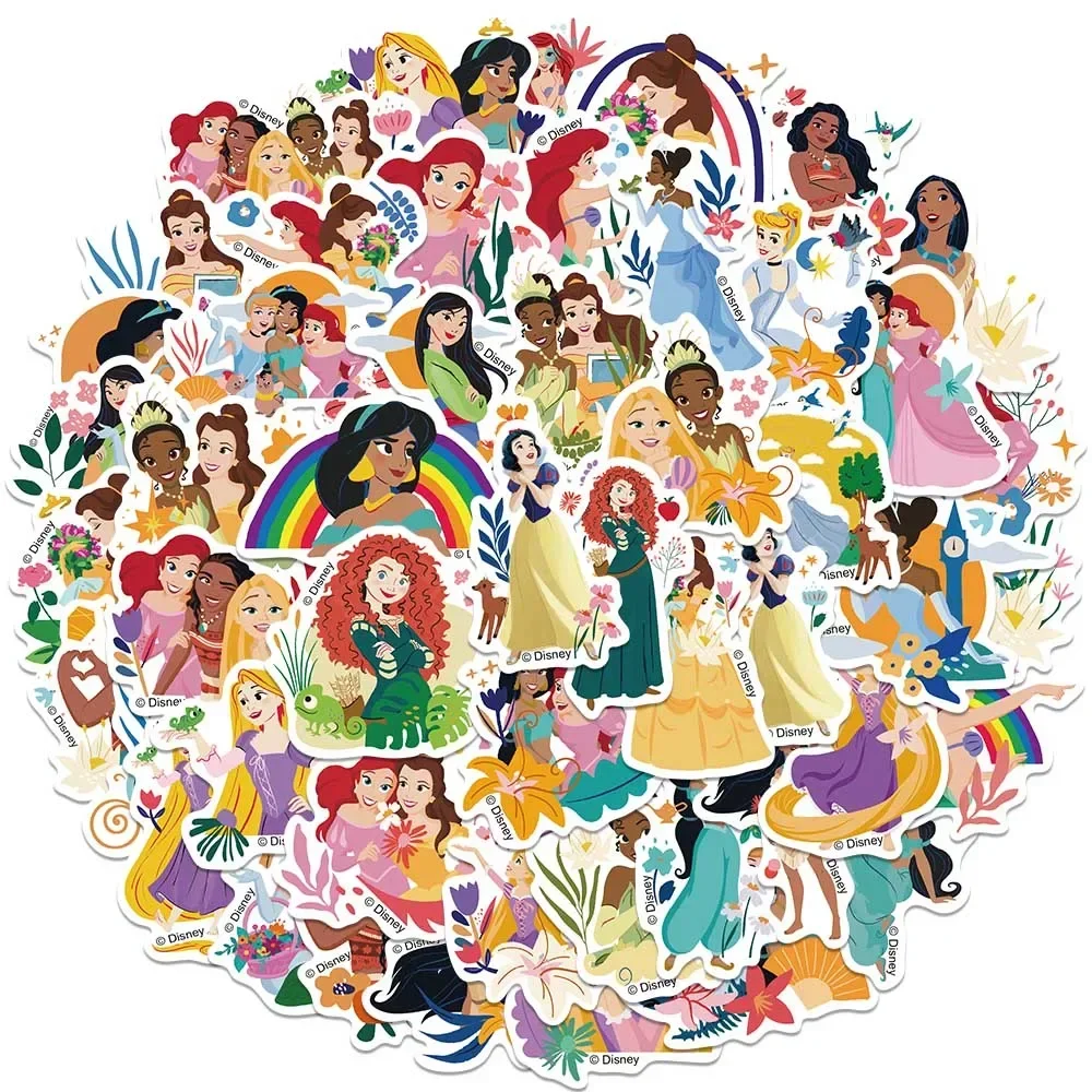 50pcs Disney Snow White Stickers Ariel Belle Princess Aesthetic Graffiti Decals For Kids Laptop Luggage Scrapbook Diary Stickers