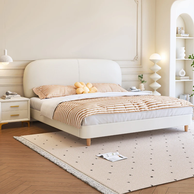 

Princess Bedroom Double Bed Beige Cute Designer Modern Wooden Double Bed Full Size Platform Letti Matrimoniali Home Furniture