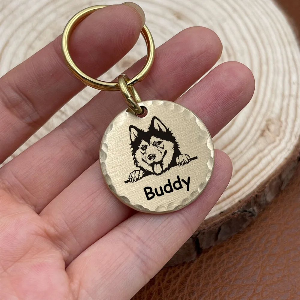 Brass Dogs Tag Personalized Pet ID Tags Engraving Puppy Anti-lost Collars Tag Dog Cat Name Pets Dog Accessories Supplies Custom