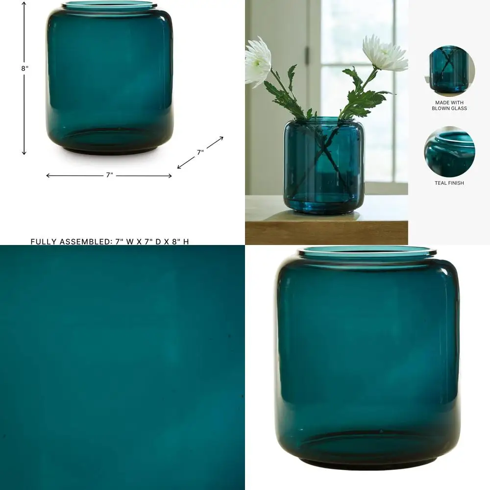 

Contemporary 8 Green Glass Vase with Wide Opening, Watertight Design