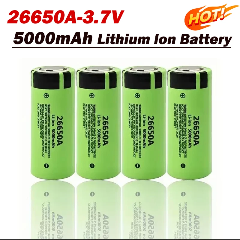 Brand New 26650A 3.7V 5000mAh Battery High Capacity 26650 20A Power Battery Lithium Ion Rechargeable Battery for Toy Flashlight