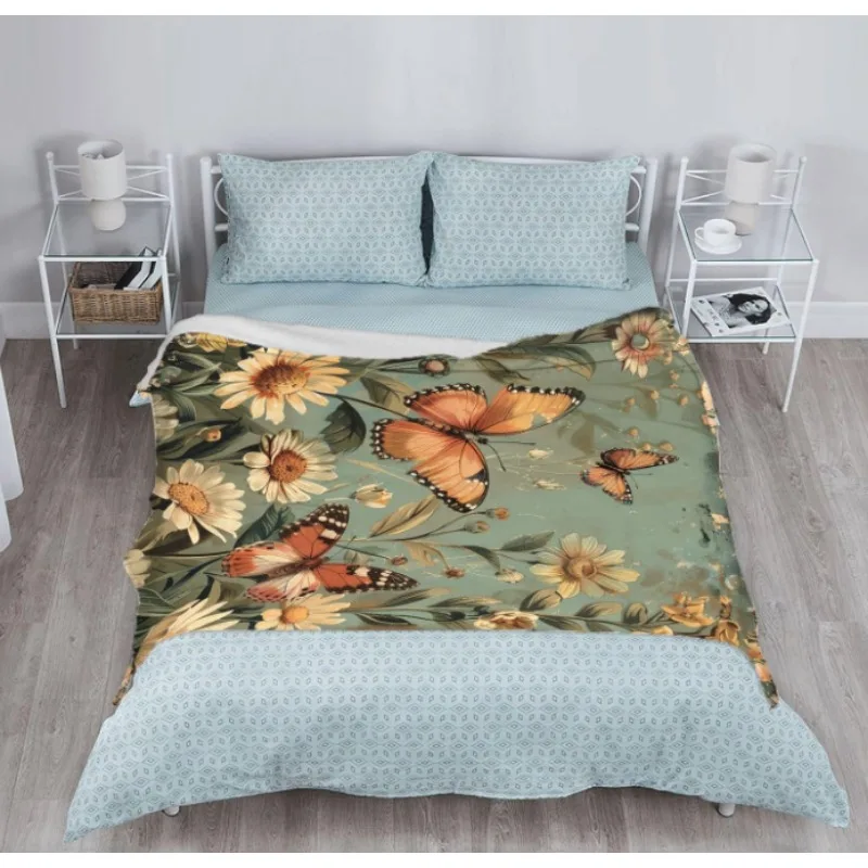 بطانية زهور على شكل فراشة عتيقة، بطانية فائقة النعومة، بطانية سرير فاخرة، أريكة غرفة المعيشة، غرفة النوم، دافئة وخفيفة للجنسين