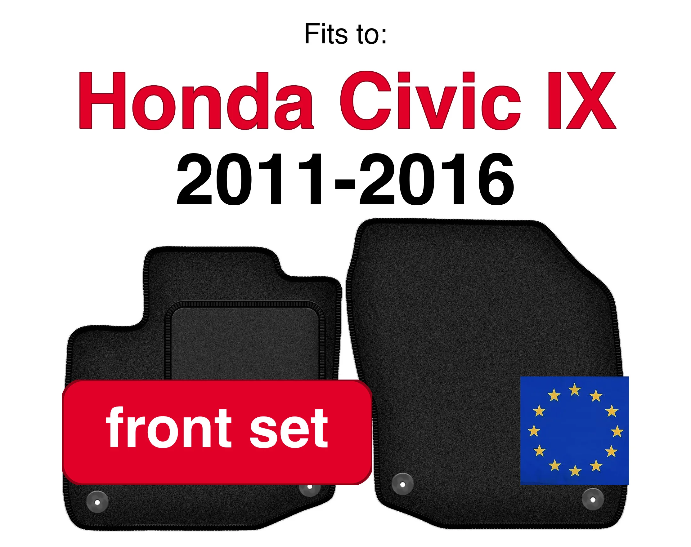 Auto velours vloermatten voor Honda Civic IX stationwagen (39cm) (2011-2016) - Zwart (2 stuks) set voorste auto vloerkleed