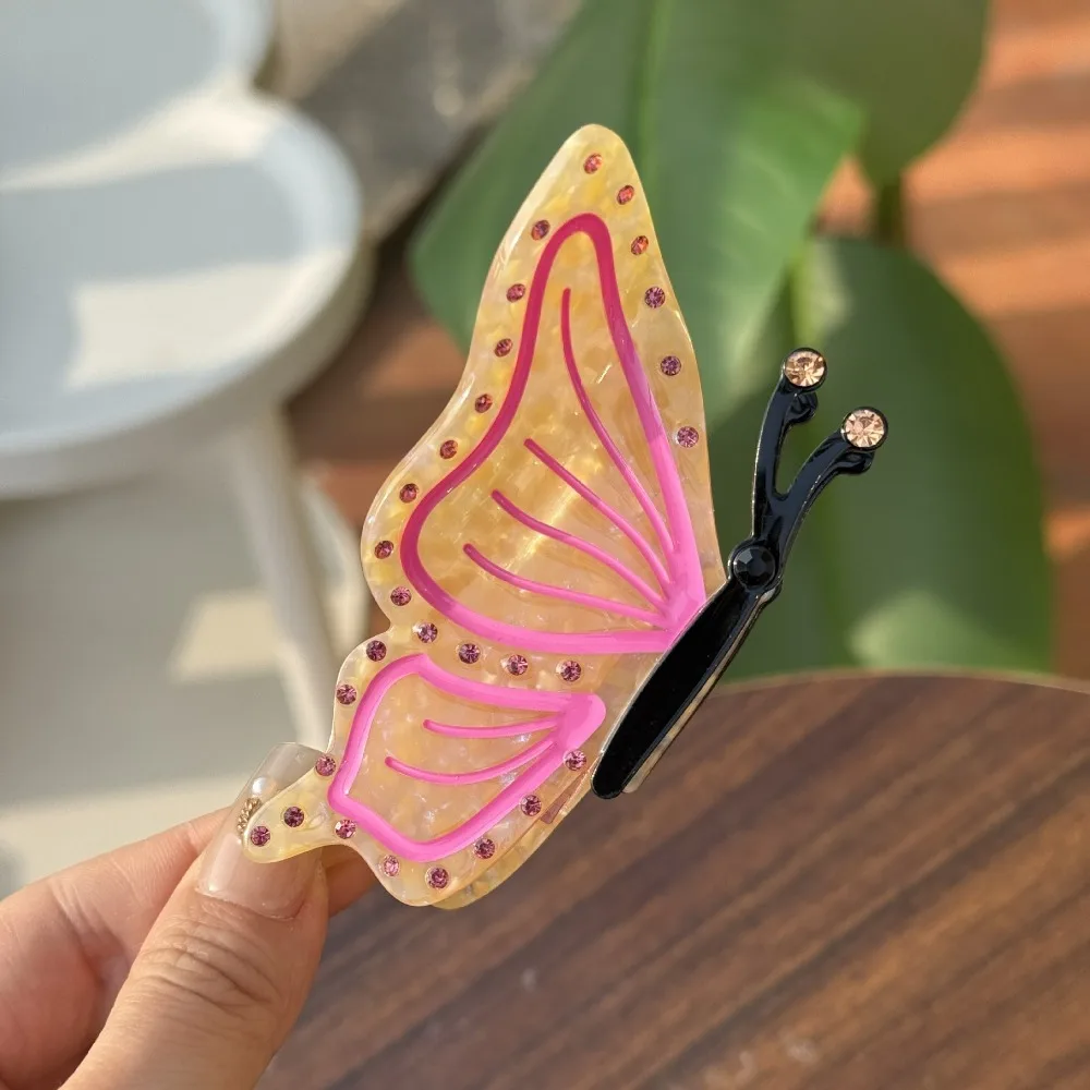 

Sweet Butterfly Acetate Hair Claw Korean Style Trendy Acetic Acid Hair Claw Colorful High Ponytail Clip French Shark Clip Women