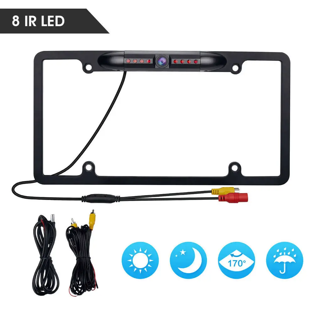 

Car Rearview Backup Camera Metal License Plate Frame CMOS HD 8 LED Night Vision