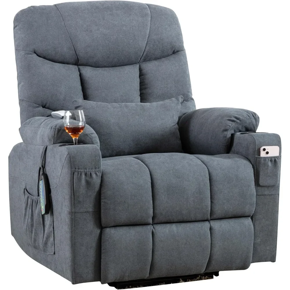 Power Lift Recliner Chair with Massage & Heat for Elderly, Linen Fabric Lazy Recliner Sofa Chairs with Cup Holders/USB/