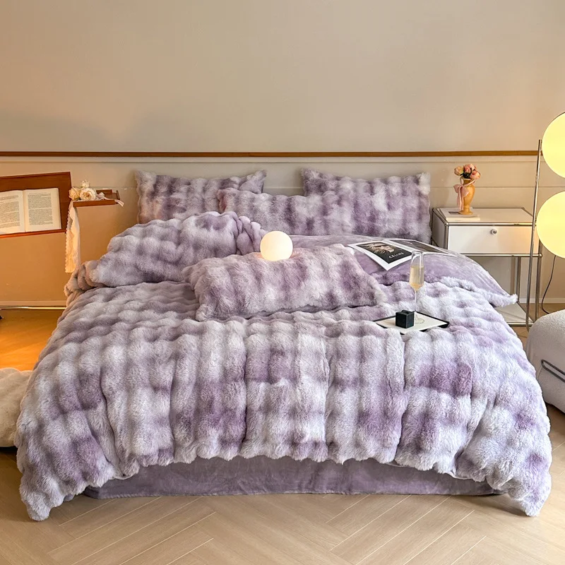 

Winter Luxury Rabbit Fleece Duvet Cover Gradient Flannel Thickened Warm Double sided Fleece Duvet Cover Bed Sheet For Adult