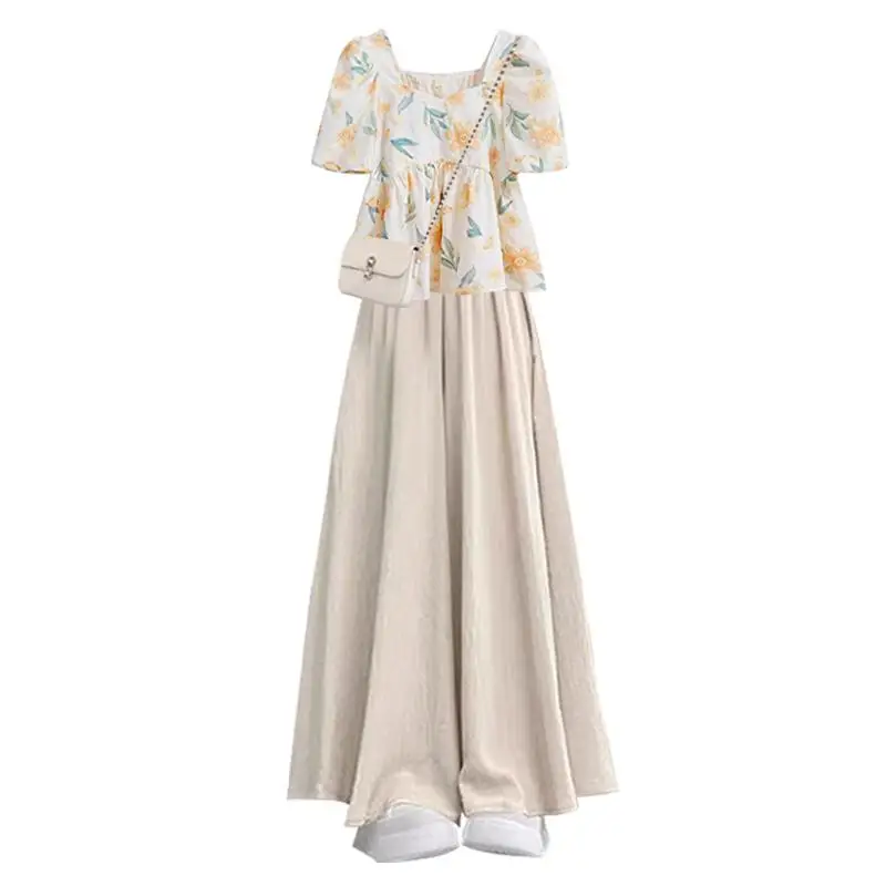 Été nouvelle grande taille système de sel ort Sve haut pour femme avec taille haute minceur drapé jupe pantalon deux pièces ensemble