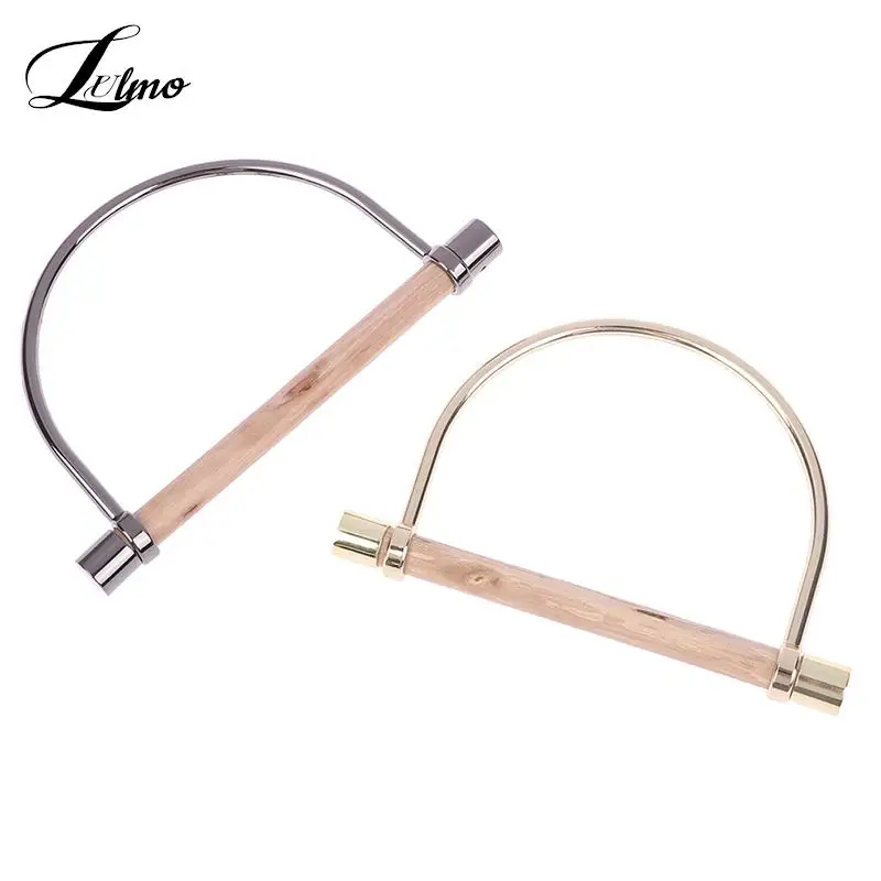 2pcs Alloy Wood Elegant DIY Bag Handle Replacement For Handbag Purse Tote Shoulder Bags Making Accessories Light Gold Black