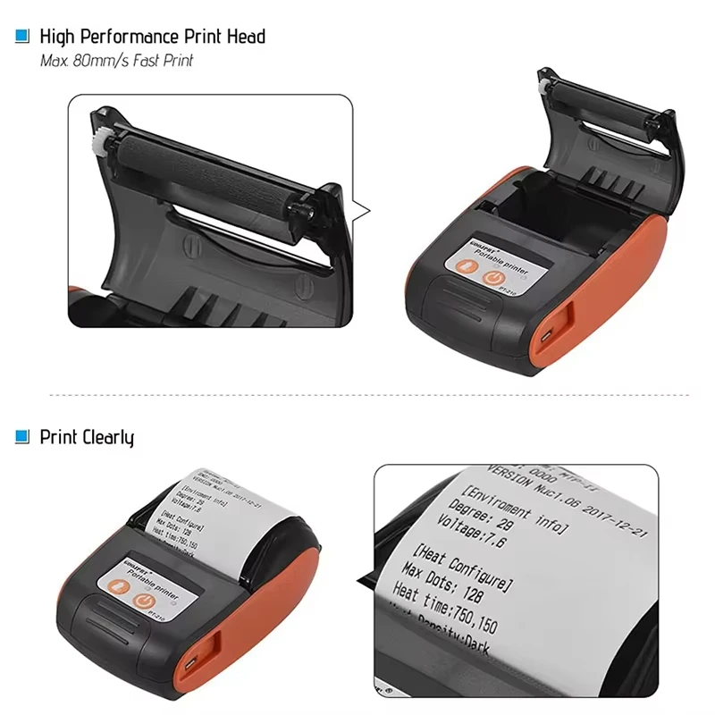 PT210 Mini Receipt Printer 58mm Portable Thermal Ticket Printer Android IOS Windows Wireless Bluetooth List Bill Maker With Plug