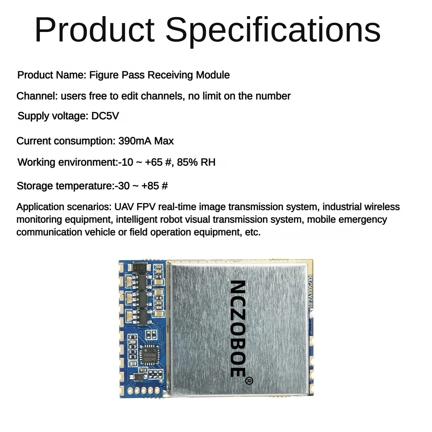 NCZOBOE 7.2GHz Receiver Module,  RX7500 Image Transmission Module Analog Transmission 6000~ 7500MHz