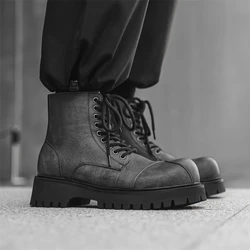 Hight Quality British Street Style Genuine Leather Ankle Boots For Men's Classic Teenagers Daily Dress Height Increasing Shoes