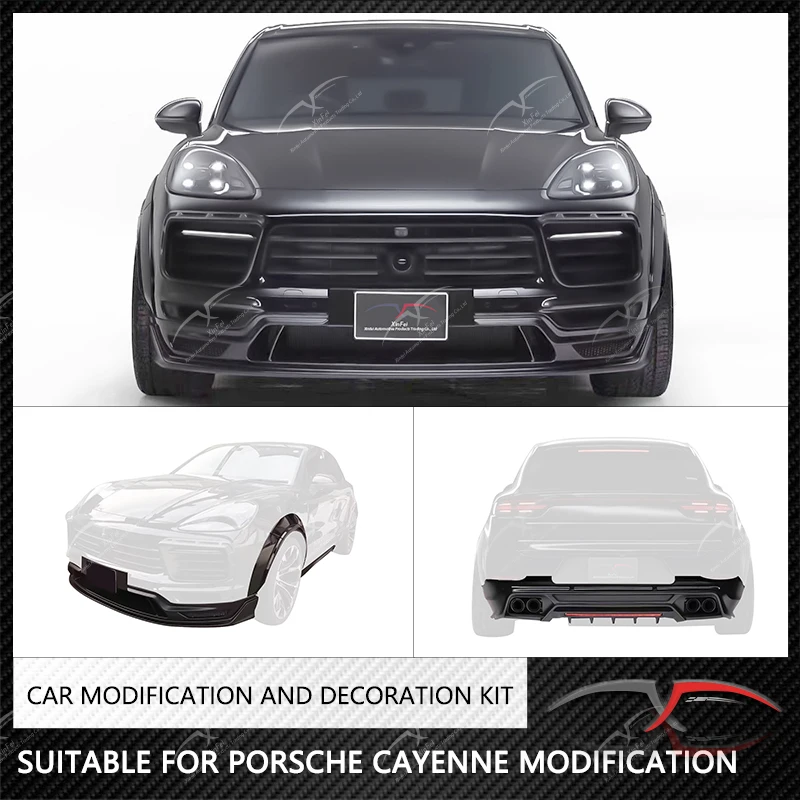 เหมาะสำหรับ Porsche Cayenne ชุดดัดแปลงตัวถังกว้าง, ขอบด้านหน้าและด้านหลัง, กระโปรงข้าง, ตัวกระจายสปอยเลอร์ด้านหลัง