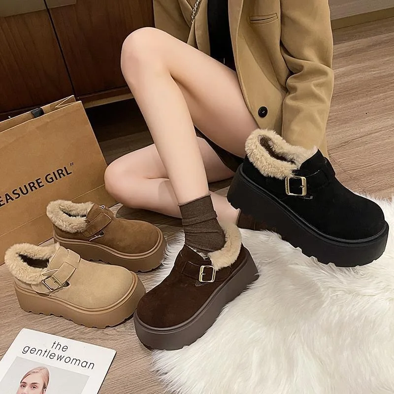 Women's Cotton Warm Fur Snow Winter Flat Campus Plus Comfortable Ankle Platform Boots Thick-soled Plush Loose Fluffy Boots