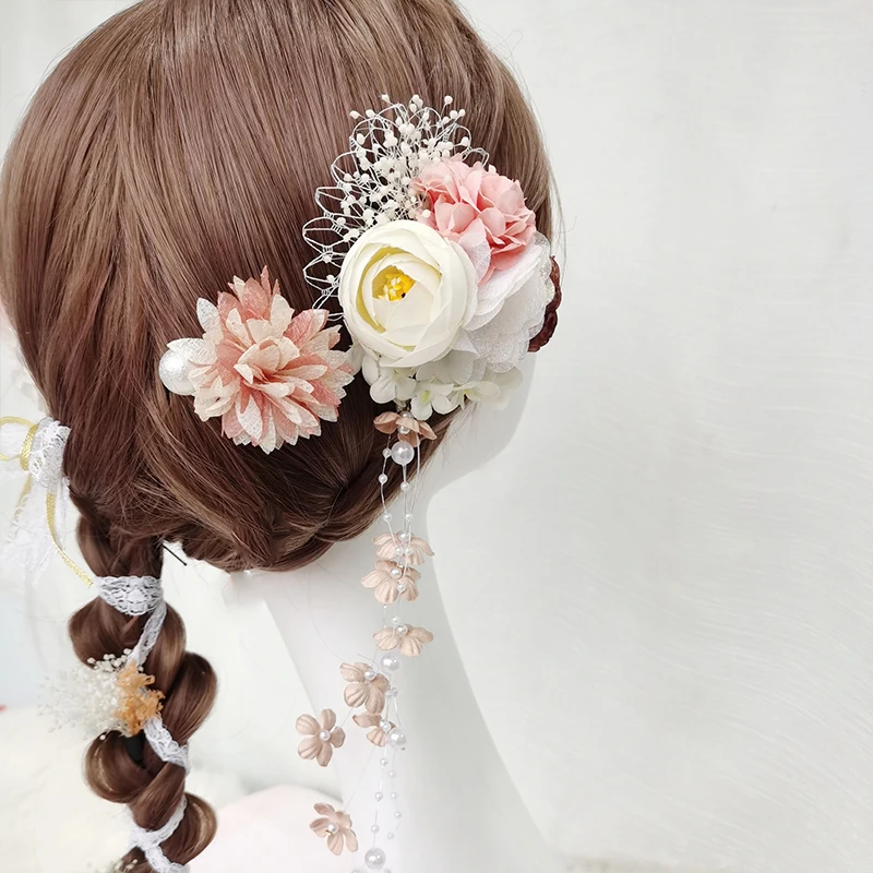 Lolita Haaraccessoires Gedroogde Bloem Kant Parel Haarspeld Bruiloft Afstuderen Ceremonie Theekransje Multi-element Hanfu Hoofdtooi Set