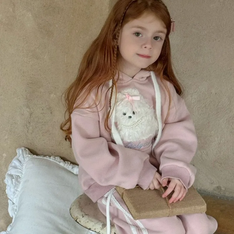 RAISE Herbst-Winter-Set für Mädchen, 2-teilig, mit Hunde-Motiv, Kinder-Hoodie, Sweatshirt, Fleece, warm, Junior-Mädchen-Hosen-Outfit – Detail 2