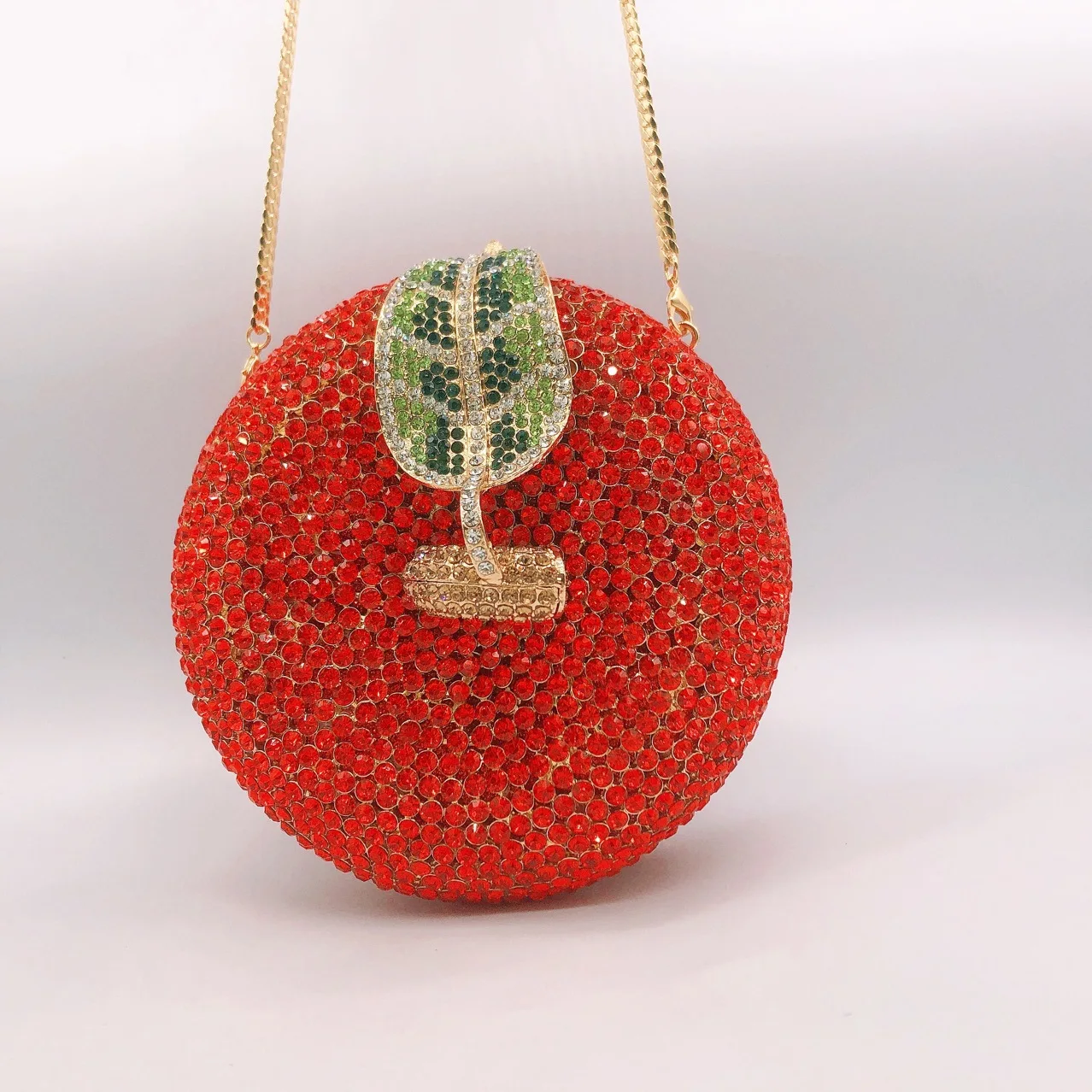 

14.5x14.5CM New Red Apple Diamond Dinner Bag Banquet Rhinestone Hand Hold Women Apple Clutch Bag A7538