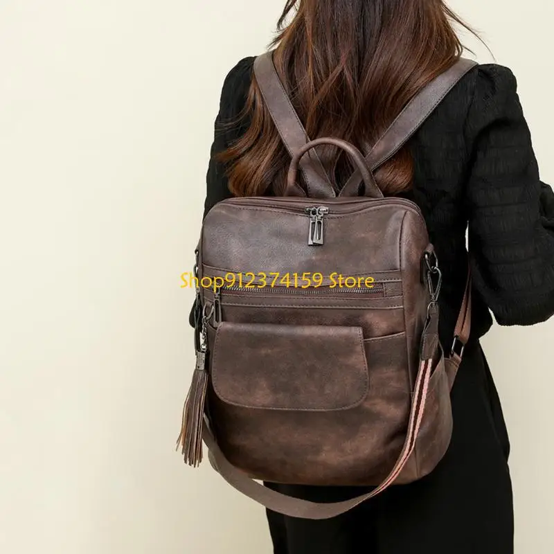 

G5AE Backpack 36x15x32cm PU Leather Large Capacity for School Travel Work School Store Umbrella Phone Books Laptop