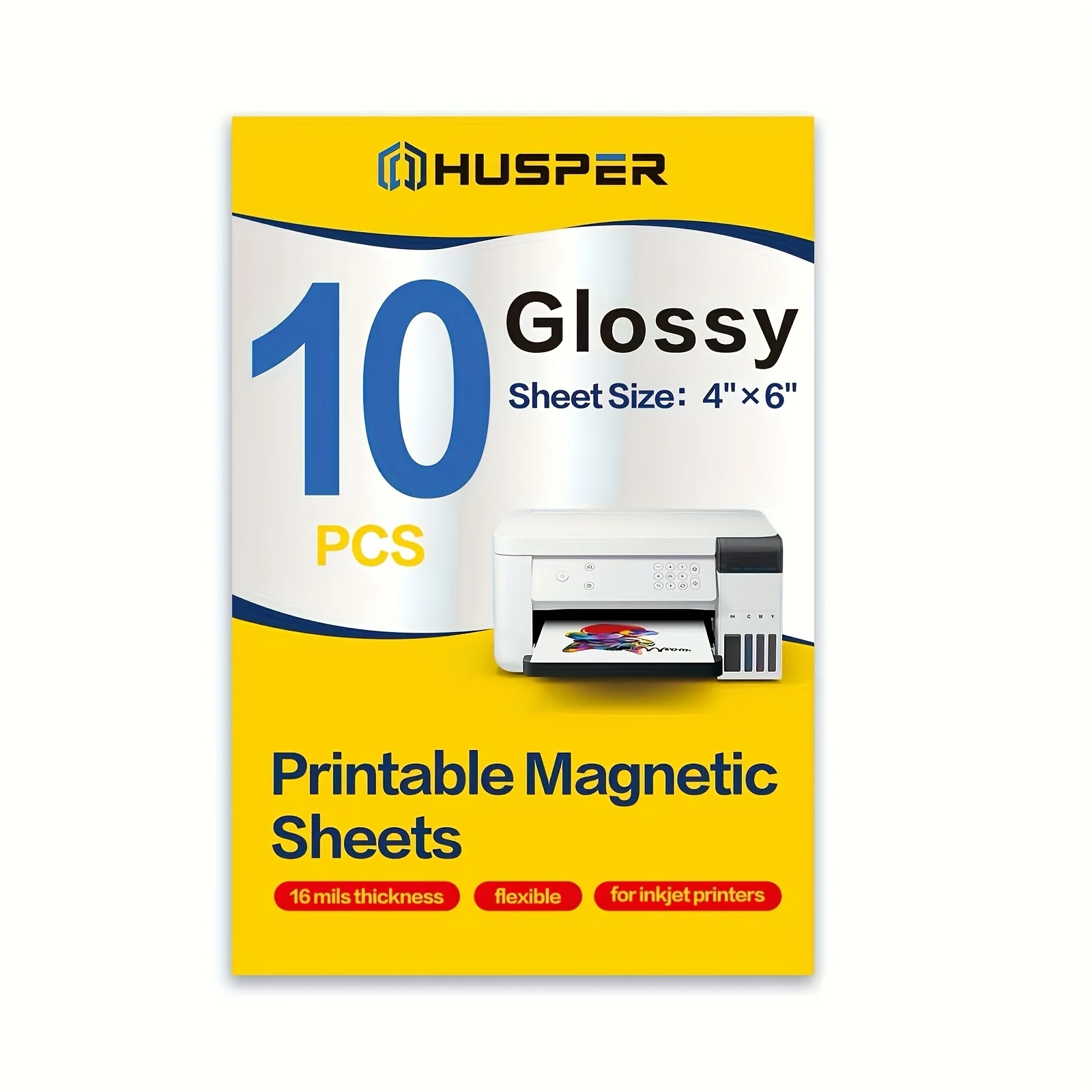 กระดาษแม่เหล็กแบบพิมพ์ได้แบบมันเงา 10 แผ่น (4 x 6 นิ้ว) สำหรับเครื่องพิมพ์อิงค์เจ็ท กระดาษแม่เหล็ก