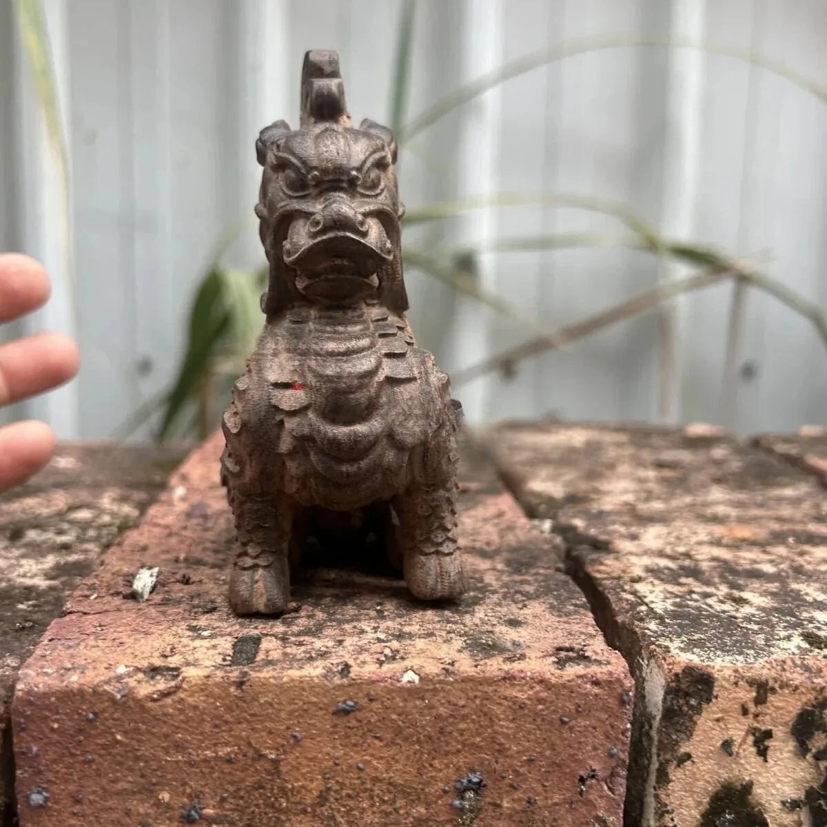 

4 inch Height Natural Wood Carving China Auspicious Beast Qilin Pi Xiu Ornament
