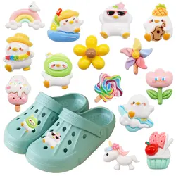 1-14PCS Resin Shoe Charms Kawaii Animal Duck Cake Flower Rainbow Ice Cream Candy Buckle Clogs Pins Hole Shoes Ornaments Slipper