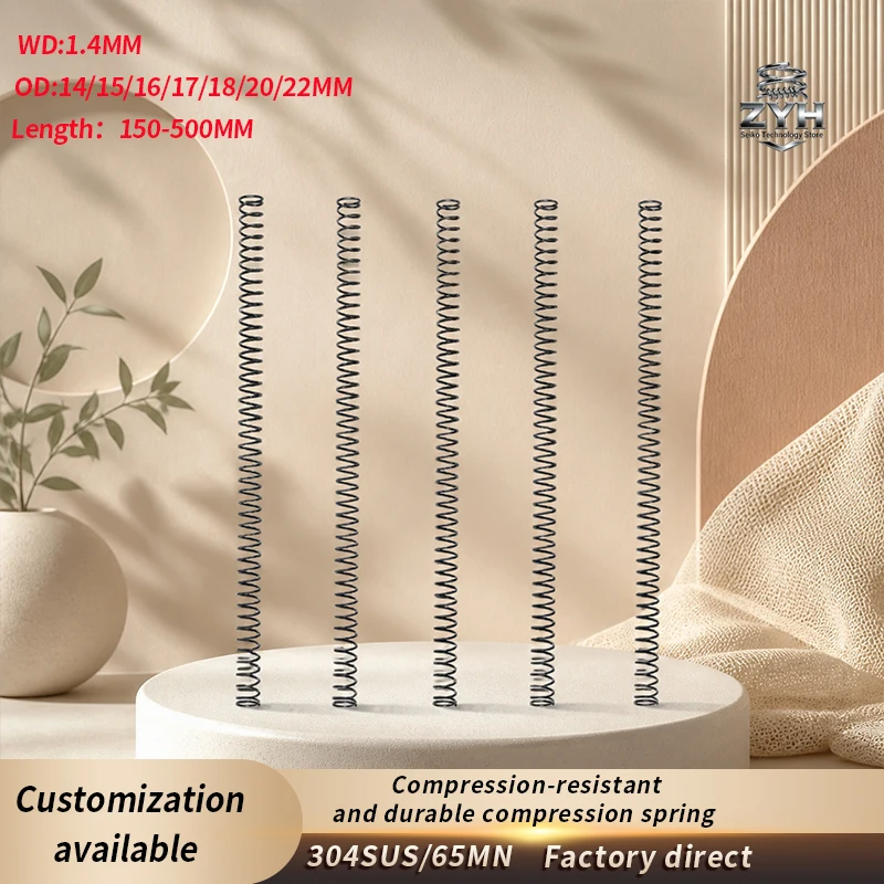 

1pc 304SUS/65MN high elasticity compression spring,WD1.4mm, OD14-22mm,Length150-500mm,spiral return long compression spring