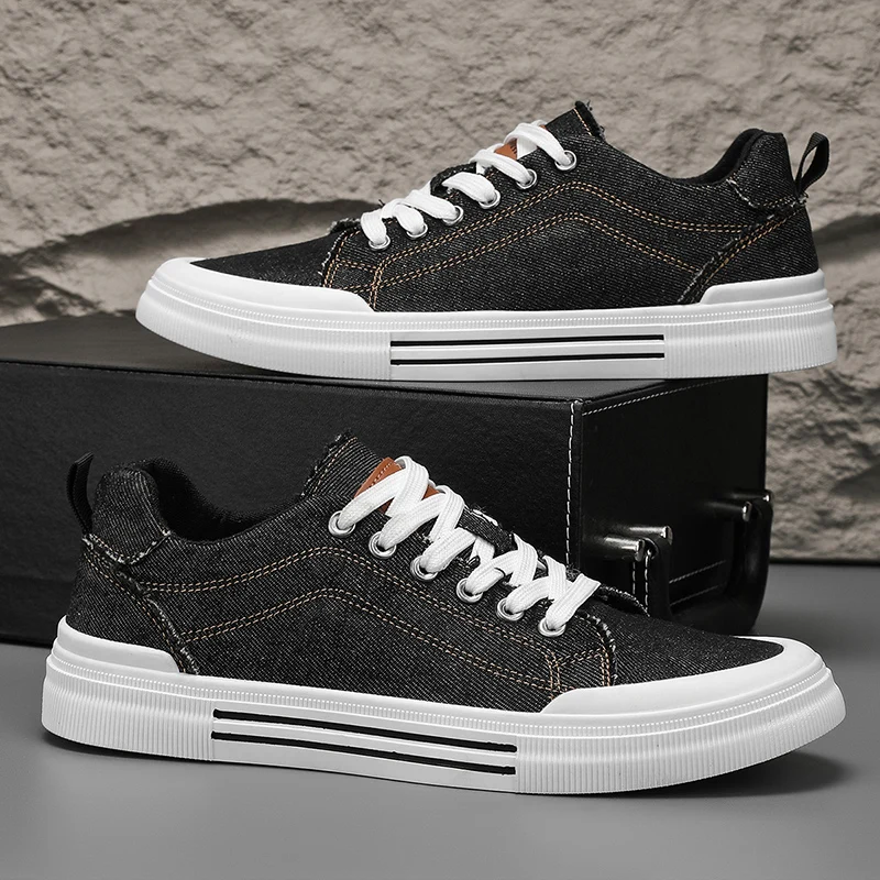 

Мужские низкие кеды из денима и канваса 2026: модные повседневные туфли на платформе, удобные, нескользящие, для мужчин