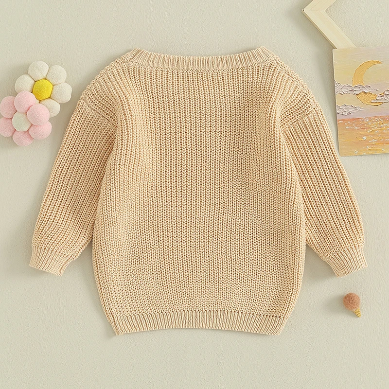 Suefunskry Newest Newborn Baby Girl Knitted Long Sleeve Autumn Winter Sweater Woven Flower Letter Loose Pullover Casual Tops