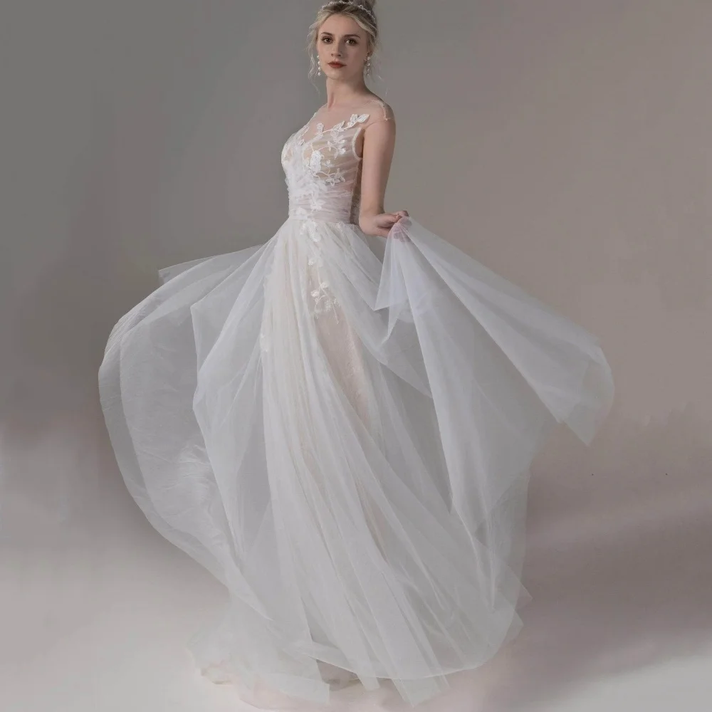 

Customized Tulle Wedding Dress A Line V Neck Bride Dresses Cap Sleeve Applique Bridal Gowns New Elegant Vestidos De Novia