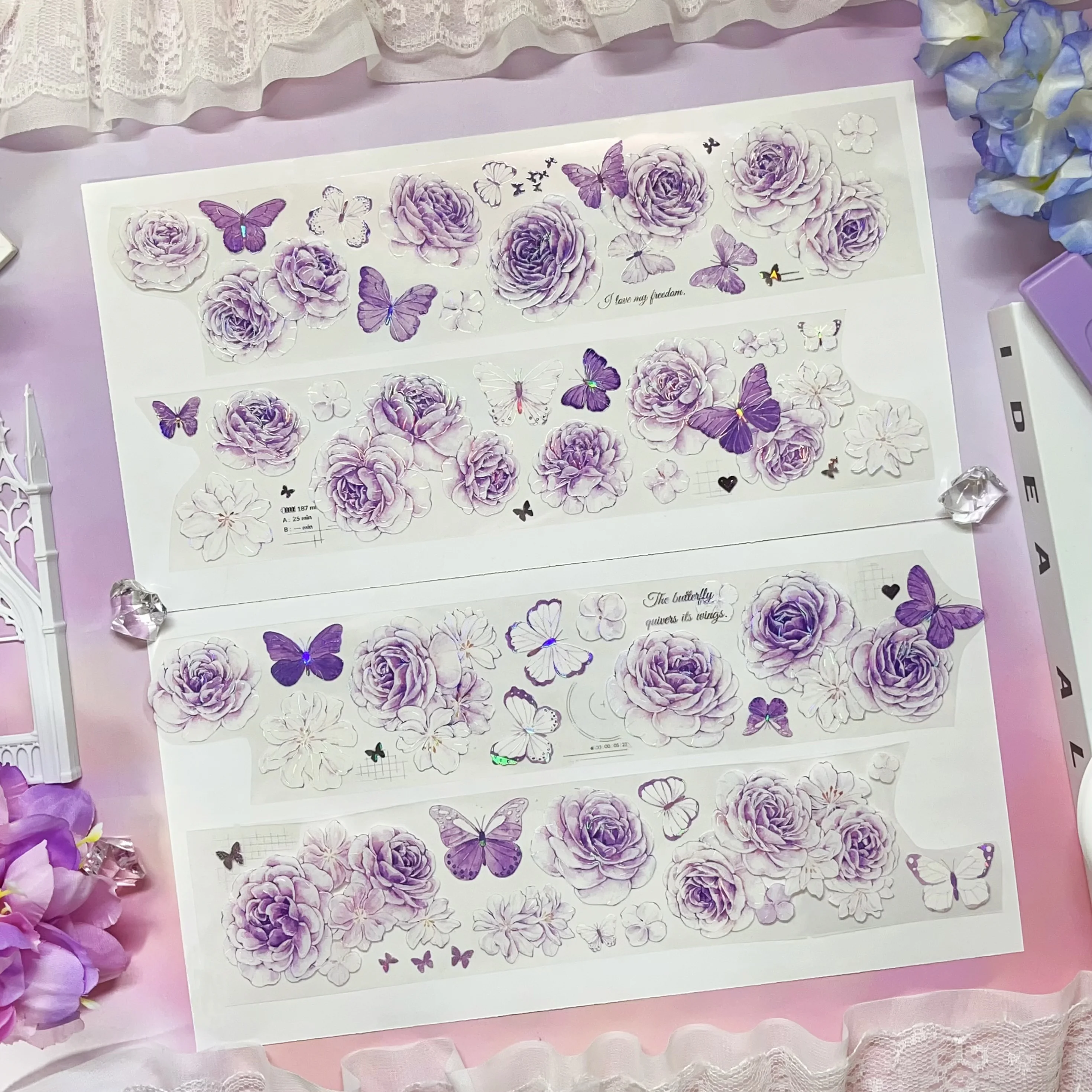 

Planner Journal Washi Pet Tape Tape 'Purple Peony': Original Design Floral Scrapbooking Materials