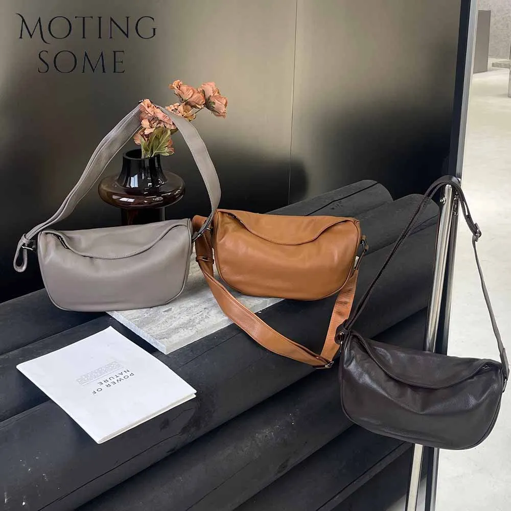 Motingsome Luxury Saddle Bag for Women Underarm Cow Hide Leather Bag Small Pouch Fashionable Lady Handbag Travel Pack 2024 New