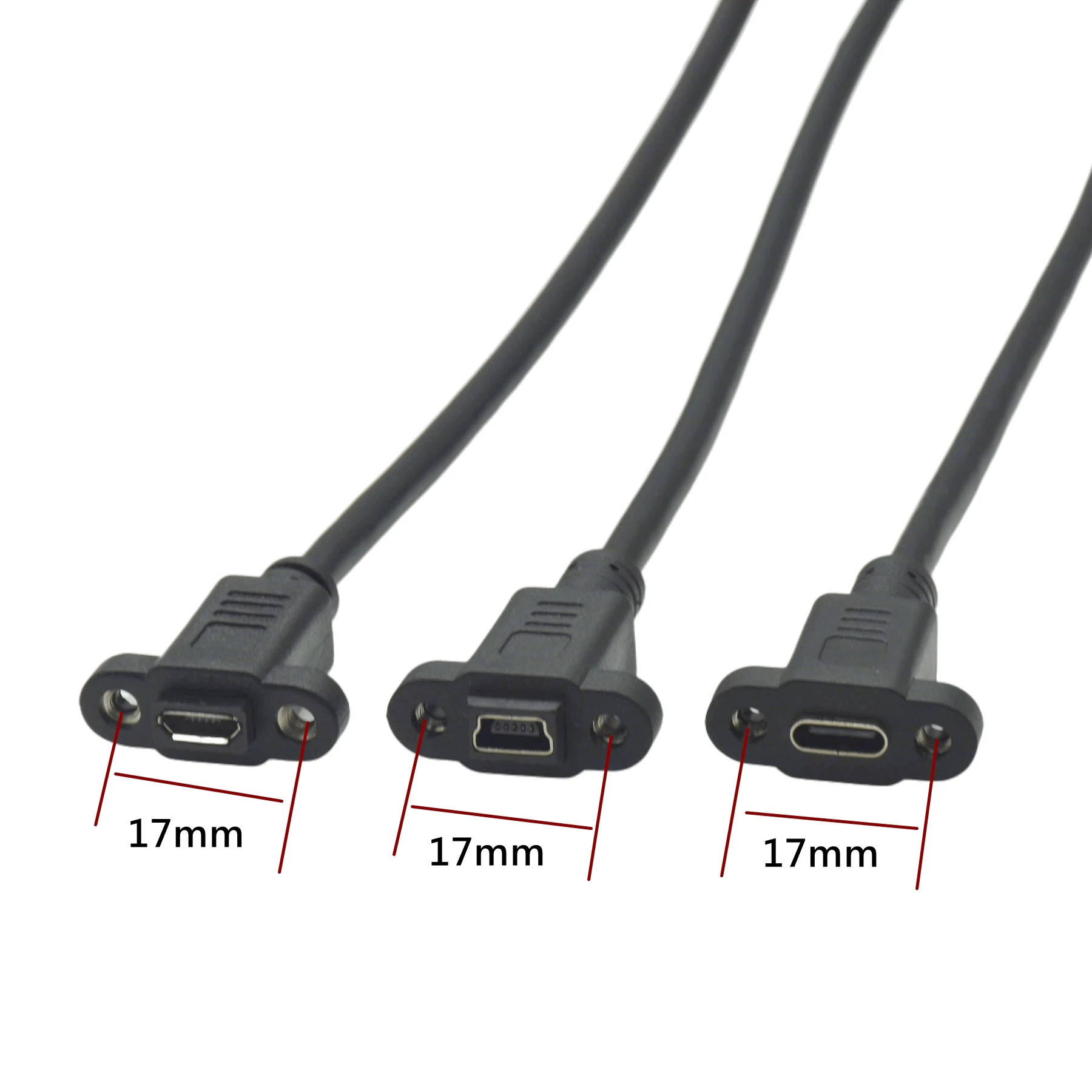 Micro Type C USB USB 2.0 Male Connector to Type-c Mini USB 5pin Female Extension Cable Pitch 17mm With Screws Panel Mount Hole