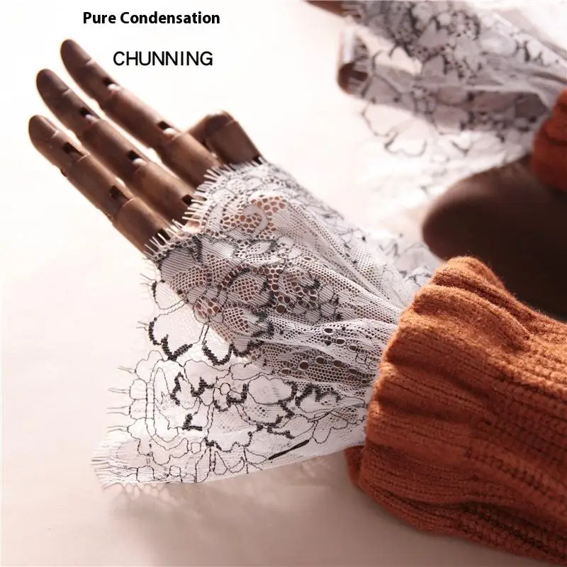 سترة الفتيات الإناث مزينة الأكمام وهمية الجوف خارج الكروشيه الأزهار الدانتيل القرن الأصفاد التطريز الإنتفاضات المرنة