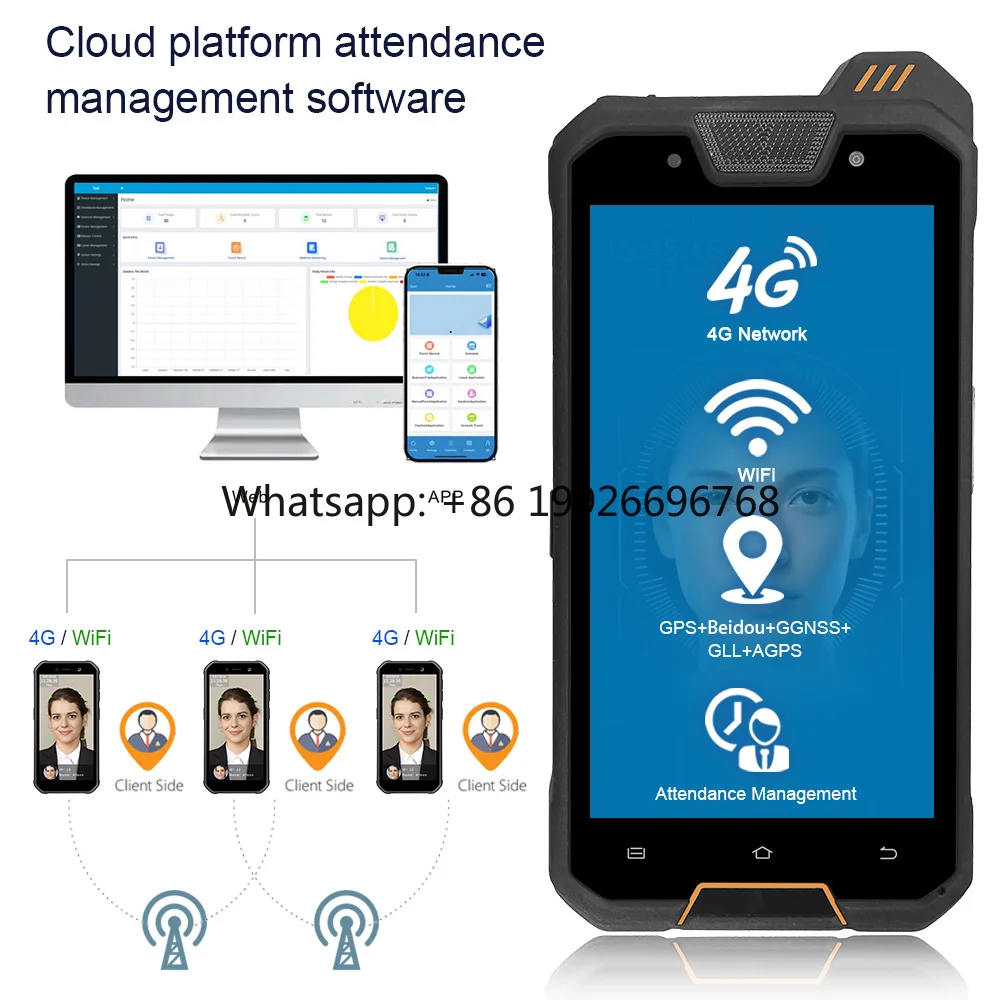 MT6765 4GB+64GB 6.0 Inch 4G GPS IP68 Rugged Face Recognition Attendance  NFC Fingerprint 1D 2D Barcode Scanner